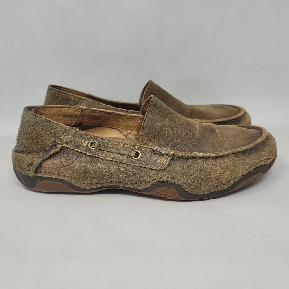Ariat Shoes Men 10.5 Brown Slip On Loafers Distressed Suede Advanced Cushioning - Picture 2 of 12